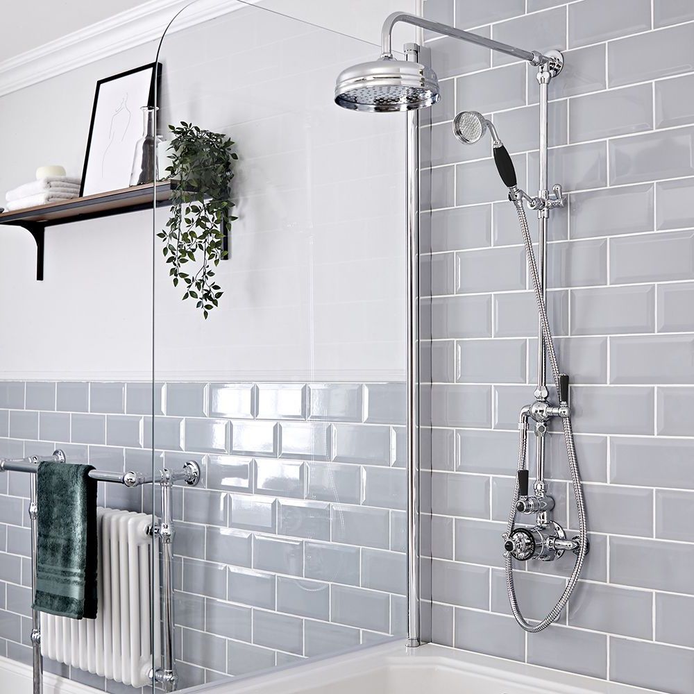 Milano Elizabeth - Chrome and Black Traditional Twin Exposed Thermostatic Shower with Grand Rigid Riser Rail (2 Outlet)