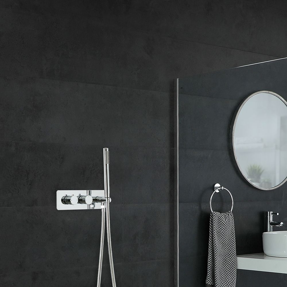 Milano Mirage - Modern Round Twin Diverter Thermostatic Valve with Hand Shower - Chrome