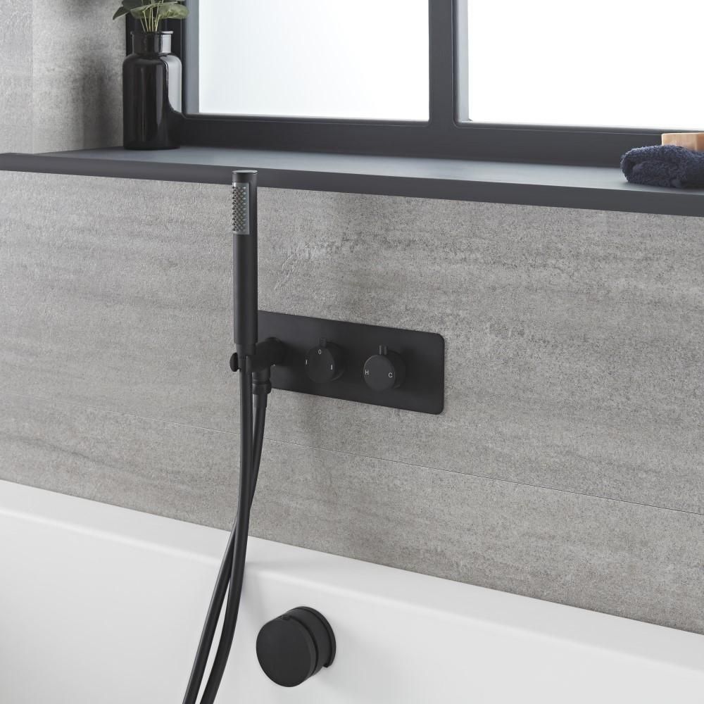 Milano Nero - Black Thermostatic Shower with Diverter, Overflow Bath Filler and Hand Shower (2 Outlet)