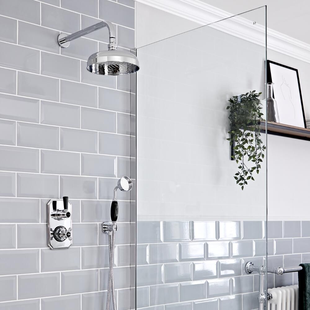Milano Elizabeth - Traditional Concealed Thermostatic Twin Diverter Shower Valve - Chrome and Black
