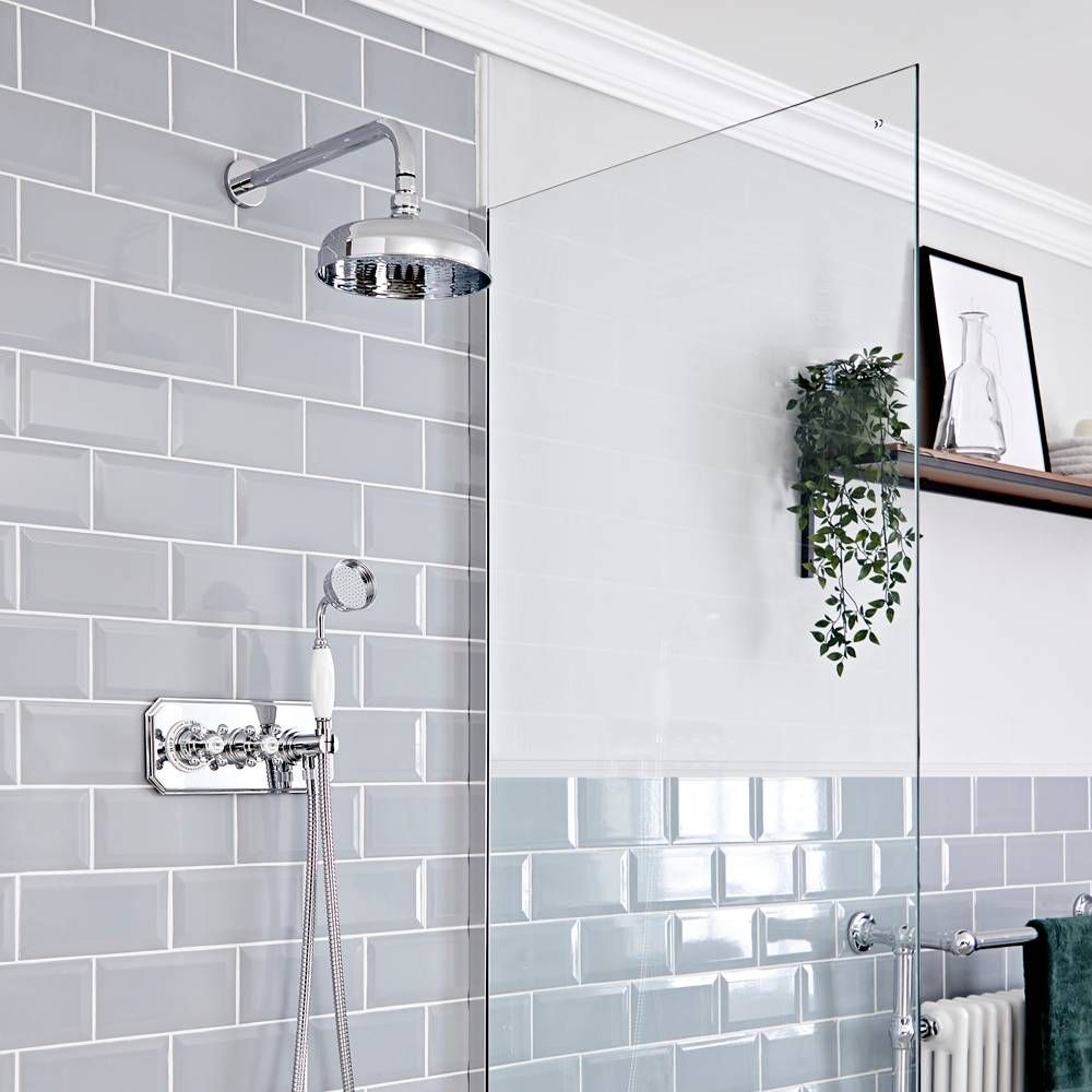 Milano Elizabeth - Chrome and White Traditional Thermostatic Shower with Diverter, Shower Head and Hand Shower (2 Outlet)