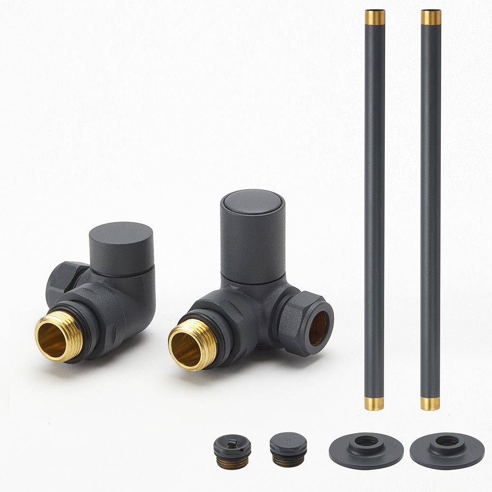 Milano - Modern Corner Radiator Valve and Pipe Set - Anthracite