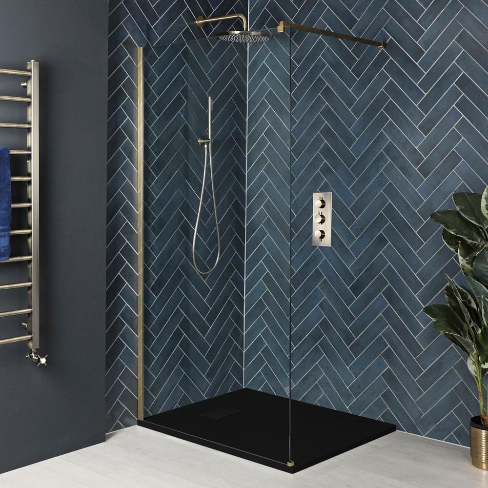 Milano Monet - Antique Brass Walk-In Shower Enclosure with Slate Effect Tray - Choice of Sizes