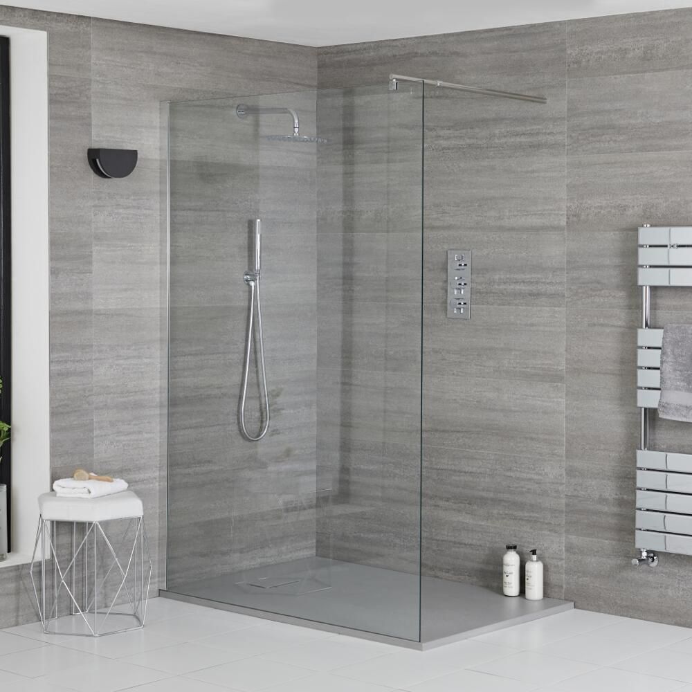 Milano Portland - Chrome Walk-In Shower Enclosure with Slate Tray - Choice of Size