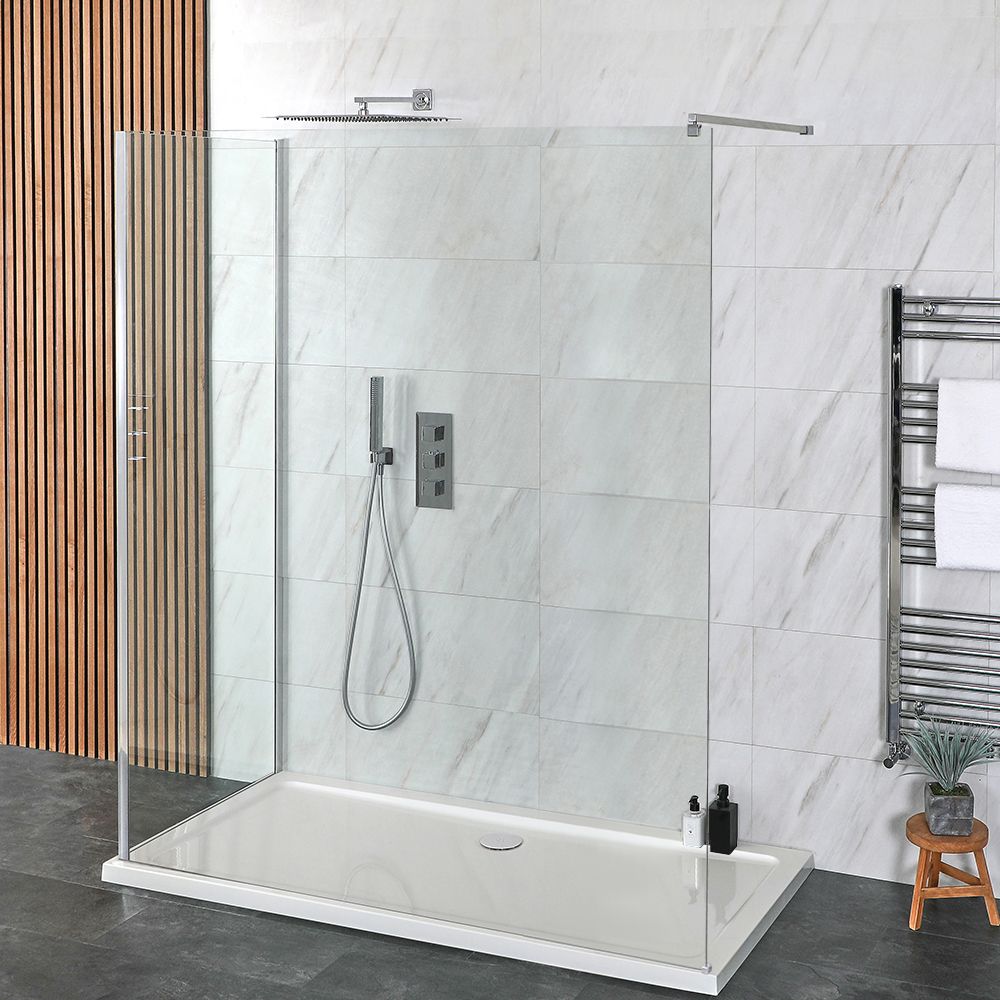 Milano Portland - Chrome 2 Sided Walk-In Shower Enclosure with Tray - Choice of Size