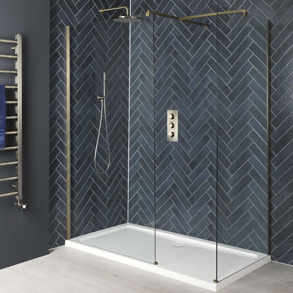 Milano Monet - Antique Brass Corner Walk-In Shower Enclosure with Tray - Choice of Sizes