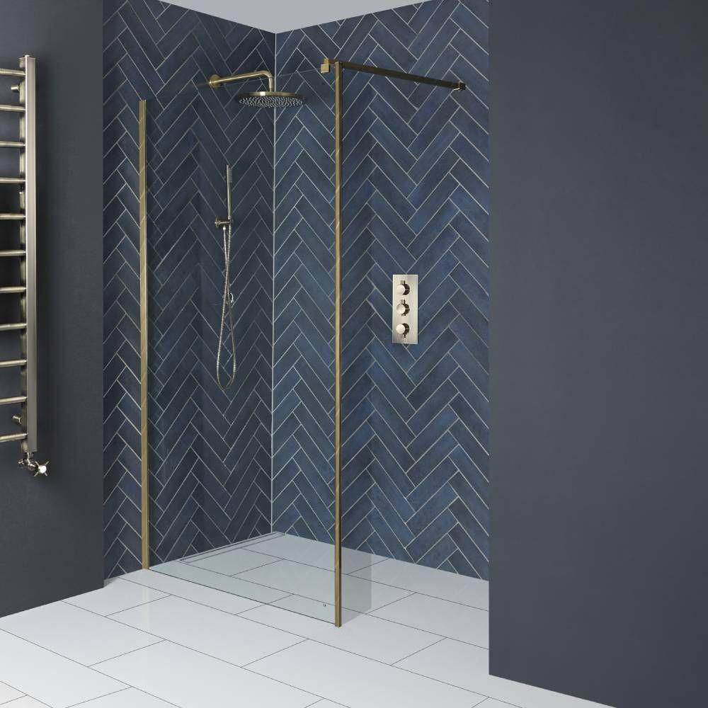 Milano Monet - 1950mm Wet Room Screen - Antique Brass - Choice of Sizes and Hinged Return Panel