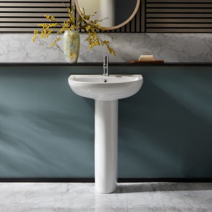 Milano Altcar - Modern 540mm Basin with Full Pedestal (1 Tap Hole)