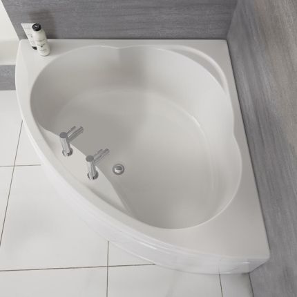 Milano Newby - White Modern Reversible Corner Bath with Panel - 1350mm x 1350mm