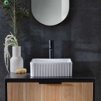 380mm Square Ceramic Counter Top Fluted Basin