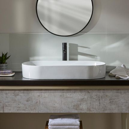 Milano Ealing - White Modern Oval Countertop Basin - 800mm x 380mm (No Tap-Holes)