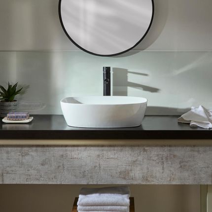 Milano Berkely - White Modern Soft Oval Countertop Basin - 500mm x 390mm (No Tap-Holes)
