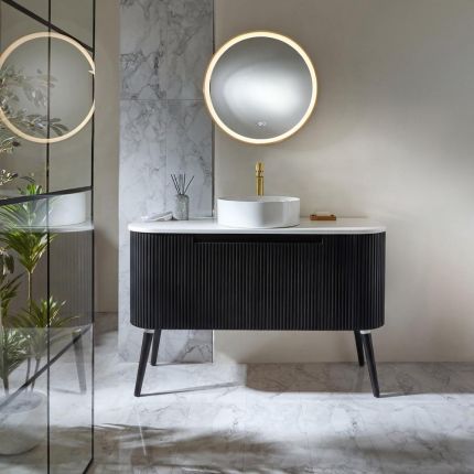 Milano Chalton - Oak Curved Fluted Vanity Unit - Choice of Size and Basin