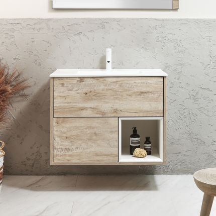Milano Bexley - 812mm Wall Hung Open Shelf Vanity Unit with Elements Basin - Choice of Basin, Finish and LED Light