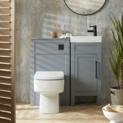 Milano Aston - Light Grey 400mm Traditional Vanity Unit with Basin and WC Unit with Elswick Back to Wall Toilet - Choice of Handles