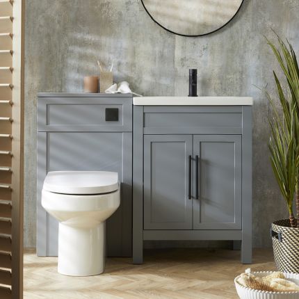 Milano Aston - Light Grey 600mm Traditional Vanity Unit with Basin and WC Unit with Ballam Back to Wall Toilet - Choice of Handles