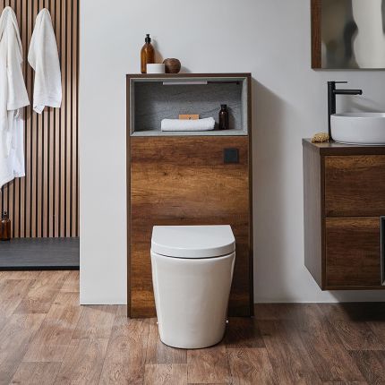 Milano Bexley - 600mm WC Unit with Rivington Back to Wall Toilet - Dark Oak