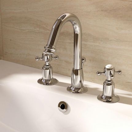 Crosswater Belgravia - Traditional 3 Hole Basin Deck Mixer Tap with Pop-Up Waste - Chrome