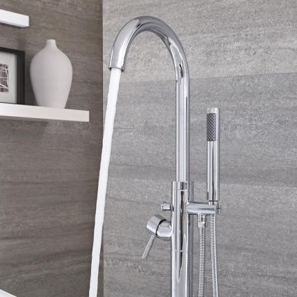 Milano - Modern Round Freestanding Bath Shower Mixer Tap with Hand Shower - Choice of Finish