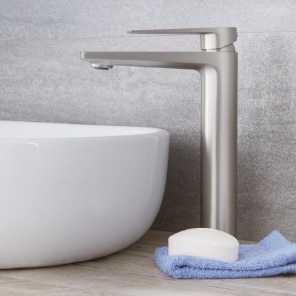 Milano Hunston - Modern High Rise Mono Basin Mixer Tap - Brushed Nickel