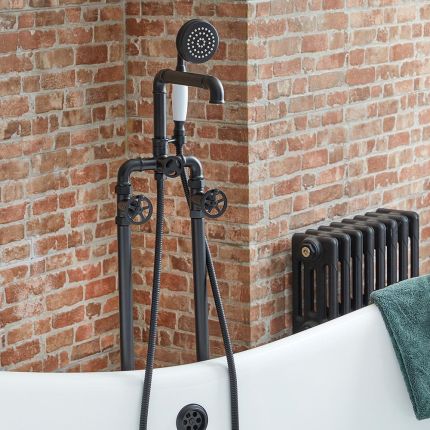 Milano Zandra - Industrial Style Freestanding Bath Shower Mixer Tap with Hand Shower - Black