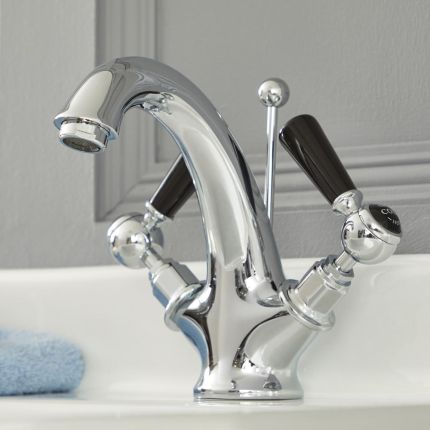 Milano Elizabeth - Traditional Lever Mono Basin Mixer Tap - Chrome and Black