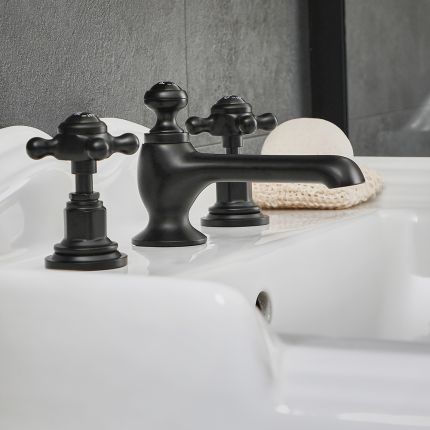 Milano Elizabeth - Traditional 3 Tap-Hole Crosshead Basin Mixer Tap - Black