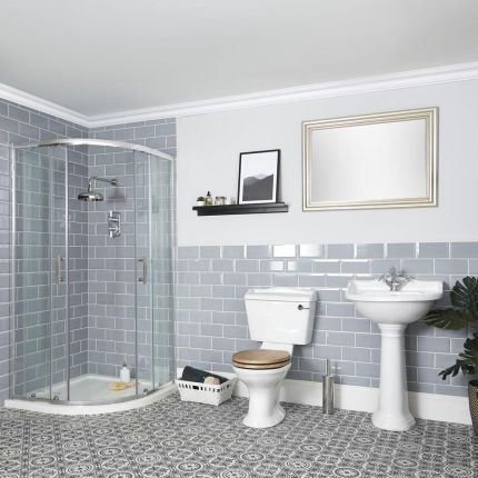 Milano Towneley - Traditional Shower Suite with Quadrant Enclosure, Close Coupled Toilet and Pedestal Basin