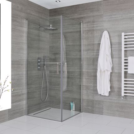Milano Portland - Chrome Hinged Double Door Corner Wet Room Shower Enclosure - Choice of Size