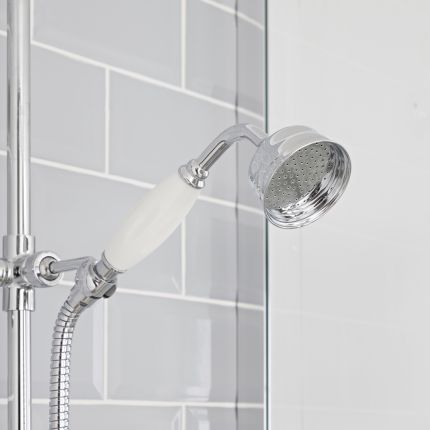 Milano Elizabeth - Chrome and White Traditional Thermostatic Shower with Diverter, Riser Rail and Bath Spout (2 Outlet)