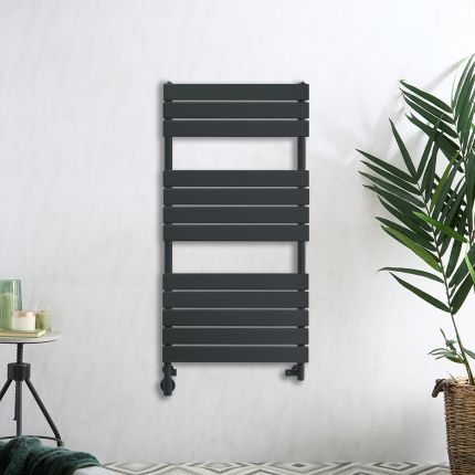 Milano Lustro - Dual Fuel Designer Anthracite Flat Panel Heated Towel Rail - Choice of Size and Cable Cover