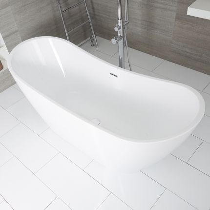 Milano Overton - White Modern Oval Double-Ended Freestanding Bath - 1830mm x 710mm - Choice of Overflow Finish