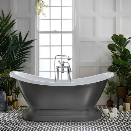 Milano Towneley - Traditional Double Ended Freestanding Bath with Base - 1750mm x 730mm - Choice of Metallic Colours
