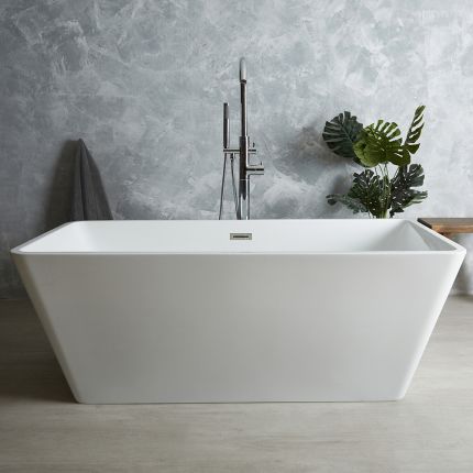 Milano Elswick - White Modern Square Double-Ended Freestanding Bath - Choice of Size and Overflow Finish