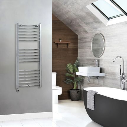 Milano Kent - Electric Chrome Straight Heated Towel Rail - Choice of Size and Heating Element