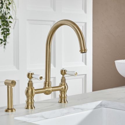 Milano Elizabeth - Traditional Bridge Kitchen Mixer Tap with Pull-Out Spray - Choice of Finish