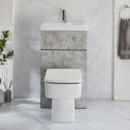 Milano Lurus - Concrete Grey Modern Farington Toilet and Basin and Combination Unit - 500mm x 890mm - Chrome Flush