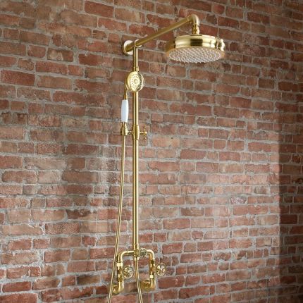 Milano Zandra - Industrial Style Manual Exposed Shower Valve with Round Shower Head and Hand shower - Brushed Brass