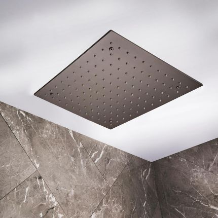 Milano Otto - Modern 400mm Square Ceiling Mounted Recessed Shower Head - Black Nickel