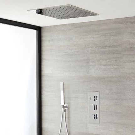Milano Arvo - Chrome Thermostatic Shower with Recessed Shower Head and Hand Shower (2 Outlet)