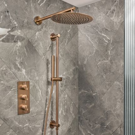 Milano Otto - Modern Thermostatic Shower with Triple Valve, Wall Mounted Shower Head and Riser Rail Kit - Choice of Finish (2 Outlets)