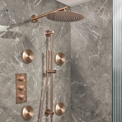 Milano Otto - Modern Thermostatic Shower with Wall Mounted Shower Head, Body Jets and Riser Rail Kit - Choice of Finish (3 Outlets)