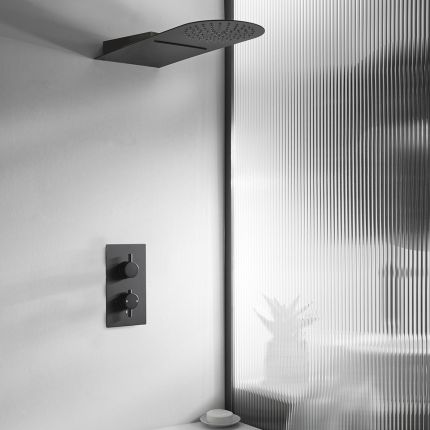 Milano Nero - Black Thermostatic Shower with Diverter and Waterblade Shower Head (2 Outlet)