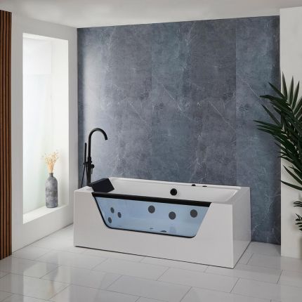 Milano Breeze - Whirlpool Double Ended Spa Bath - 1700mm x 800mm - Black