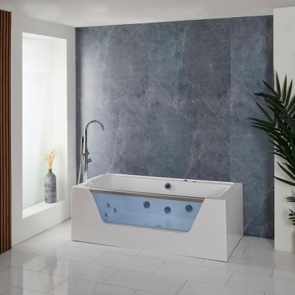 Milano Breeze - Whirlpool Double Ended Spa Bath - 1700mm x 800mm - Chrome