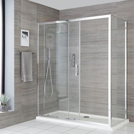 Milano Portland - Chrome Sliding Shower Door - Choice of Size and Side Panel