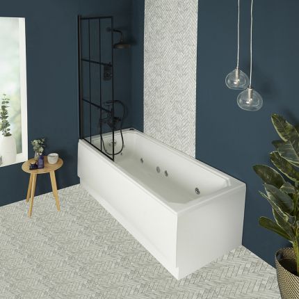 Milano Richmond - Traditional Whirlpool Single Ended Spa Bath with Black Grid Screen - Choice of Sizes and Panels