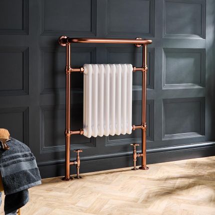 Milano Elizabeth - Brushed Copper Traditional Heated Towel Rail - 963mm x 673mm (With Overhanging Rail)
