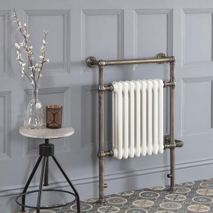 Milano Elizabeth - Dark Brushed Brass Traditional Electric Heated Towel Rail - 930mm x 620mm