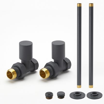 Milano - Modern Straight Radiator Valve and Pipe Set - Anthracite
